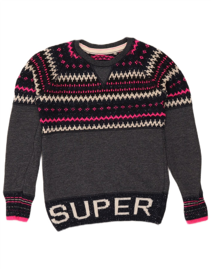 SUPERDRY Damen-Pullover mit Rundhalsausschnitt, Gr. 6, XS, Marineblau und Fair-Isle-Muster