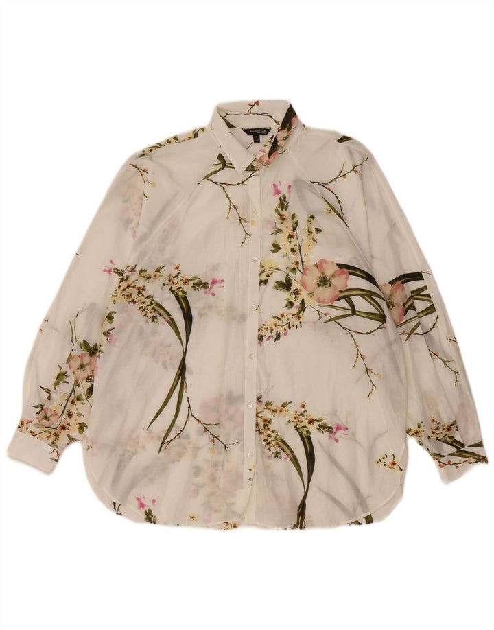 Massimo Dutti Damen Durchsichtiges übergroßes Hemd EU 36 XS Weiß geblümt