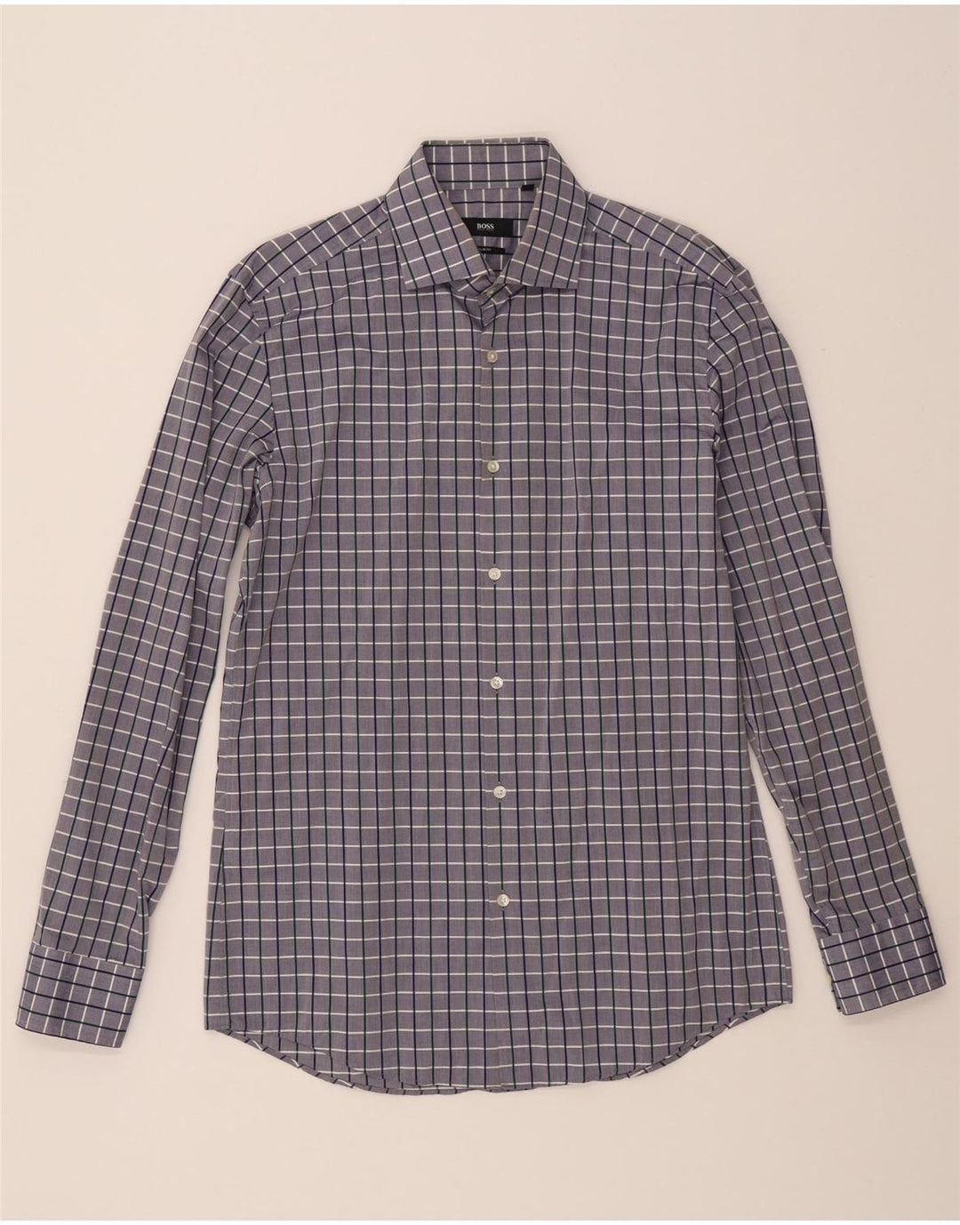 HUGO BOSS Mens Slim Fit Shirt Size 40 15 1/2 Medium Grey Check Cotton Vintage Hugo Boss and Second-Hand Hugo Boss from Messina Hembry 