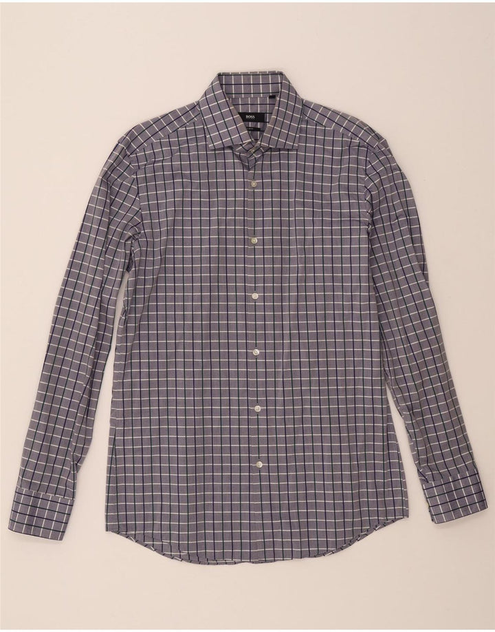 HUGO BOSS Mens Slim Fit Shirt Size 40 15 1/2 Medium Grey Check Cotton Vintage Hugo Boss and Second-Hand Hugo Boss from Messina Hembry 