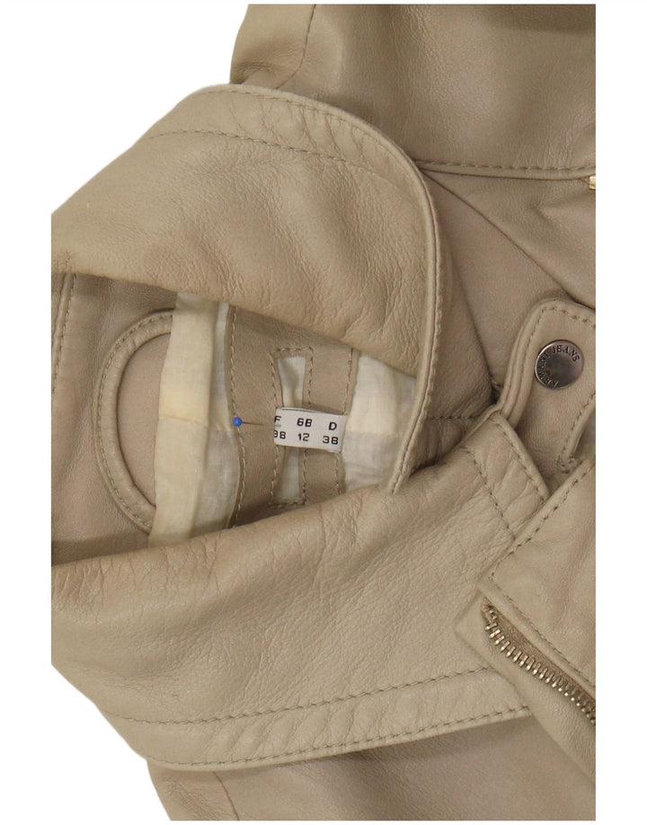 ARMANI JEANS Damen Crop Lederjacke UK 12 Medium Beige Leder