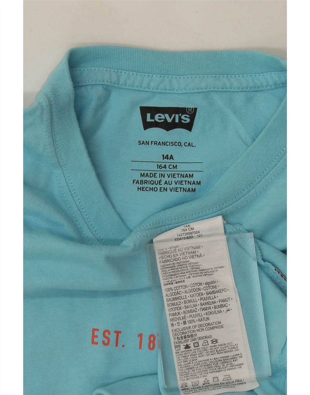 Levi's Jungen-T-Shirt mit Grafik, 13–14 Jahre, blaue Baumwolle
