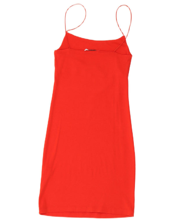 Zara Damen Slip-Kleid UK 12 Mittelrote Baumwolle