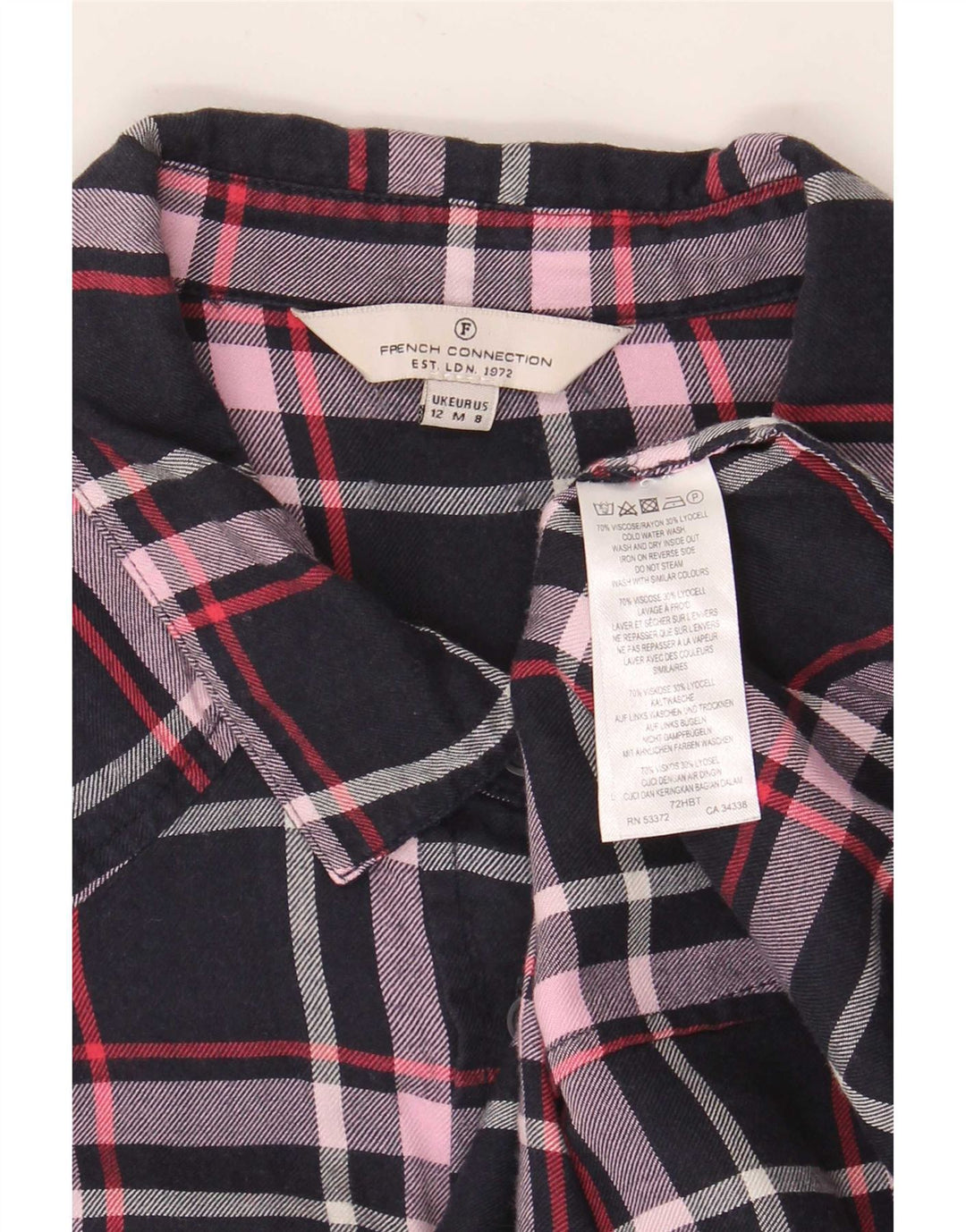 French Connection Damenhemd UK 12 Medium Navy Blue Check Viscose
