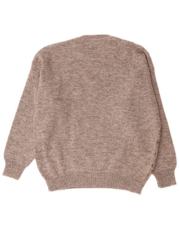 Vintage Mens Crew Neck Jumper Sweater Large Brown Geometric