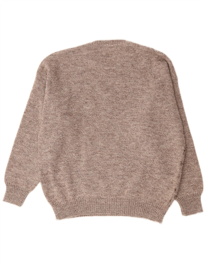 Vintage Herren Pullover mit Rundhalsausschnitt, groß, braun, geometrisch