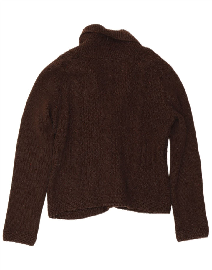 Eddie Bauer Damen-Cardigan-Pullover UK 12 Mittelbraun gefleckte Baumwolle