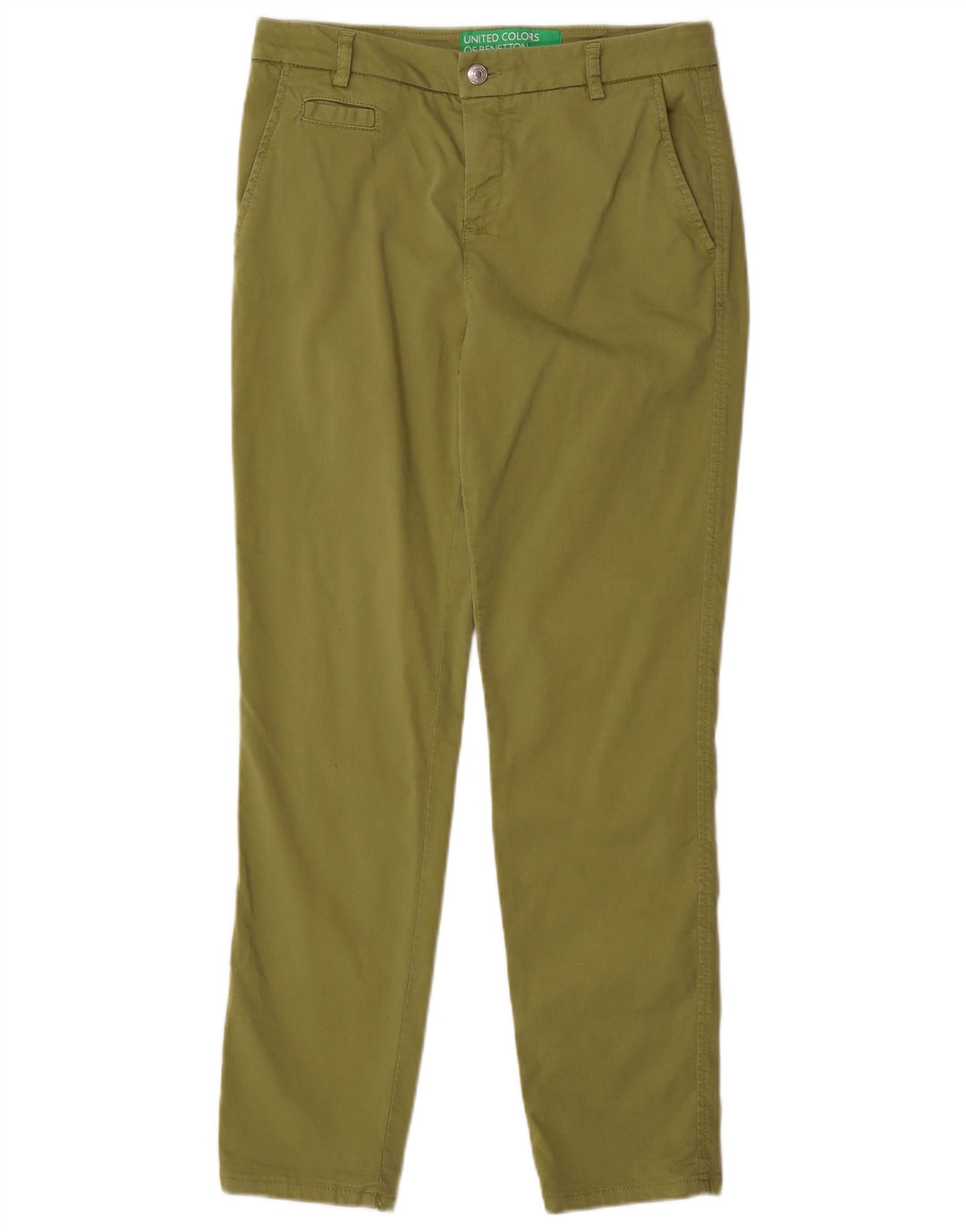 BENETTON Slim Chino-Hose für Damen mit hoher Taille, UK 10, Größe S, W30, L29, Khaki