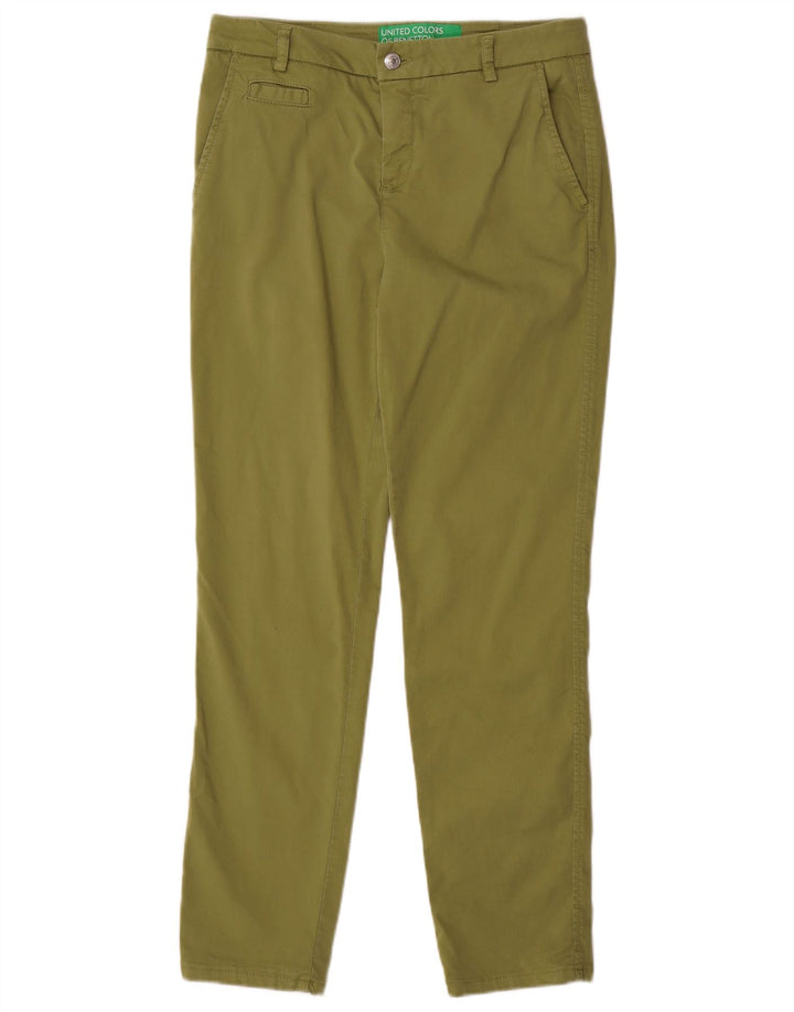 BENETTON Slim Chino-Hose für Damen mit hoher Taille, UK 10, Größe S, W30, L29, Khaki