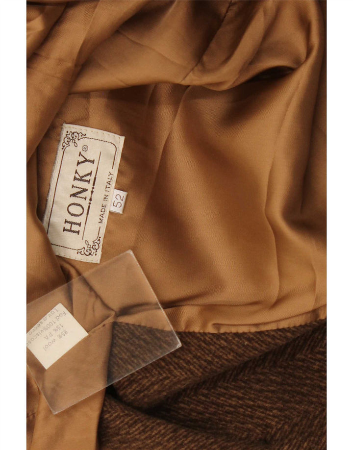 Vintage Herren 2-Knopf-Blazerjacke IT 52 XL Braune Fischgrätenwolle
