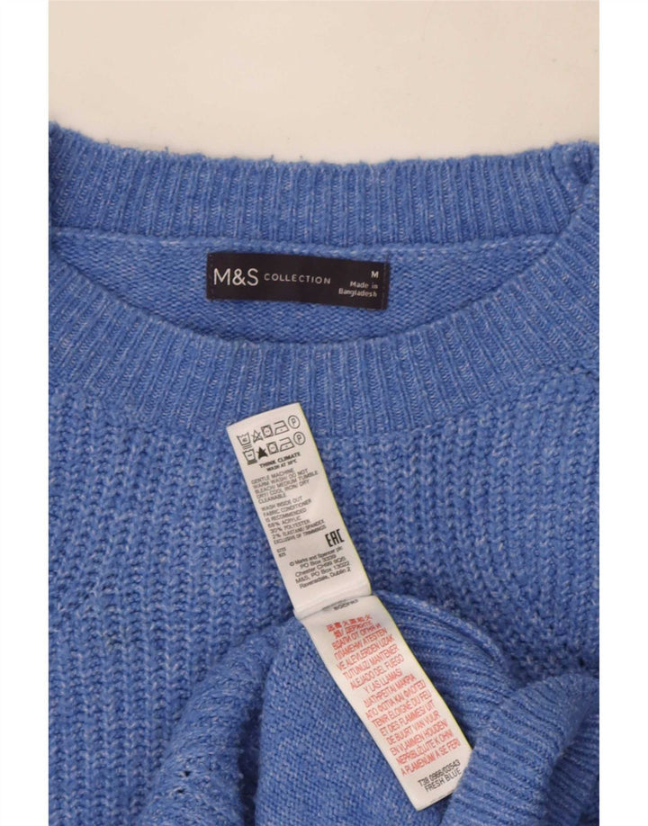 Marks & Spencer Damen Übergroßer Pullover mit Rundhalsausschnitt, UK 14, Mittelblau