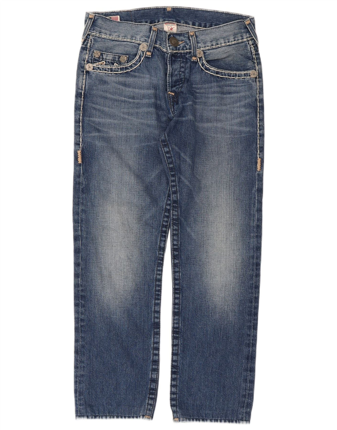 True Religion Damen Straight Jeans W31 L28 Blaue Baumwolle