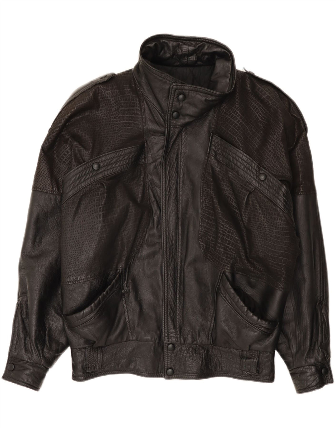 Vintage Herren Loose Fit Lederjacke IT 46 Kleines schwarzes Leder