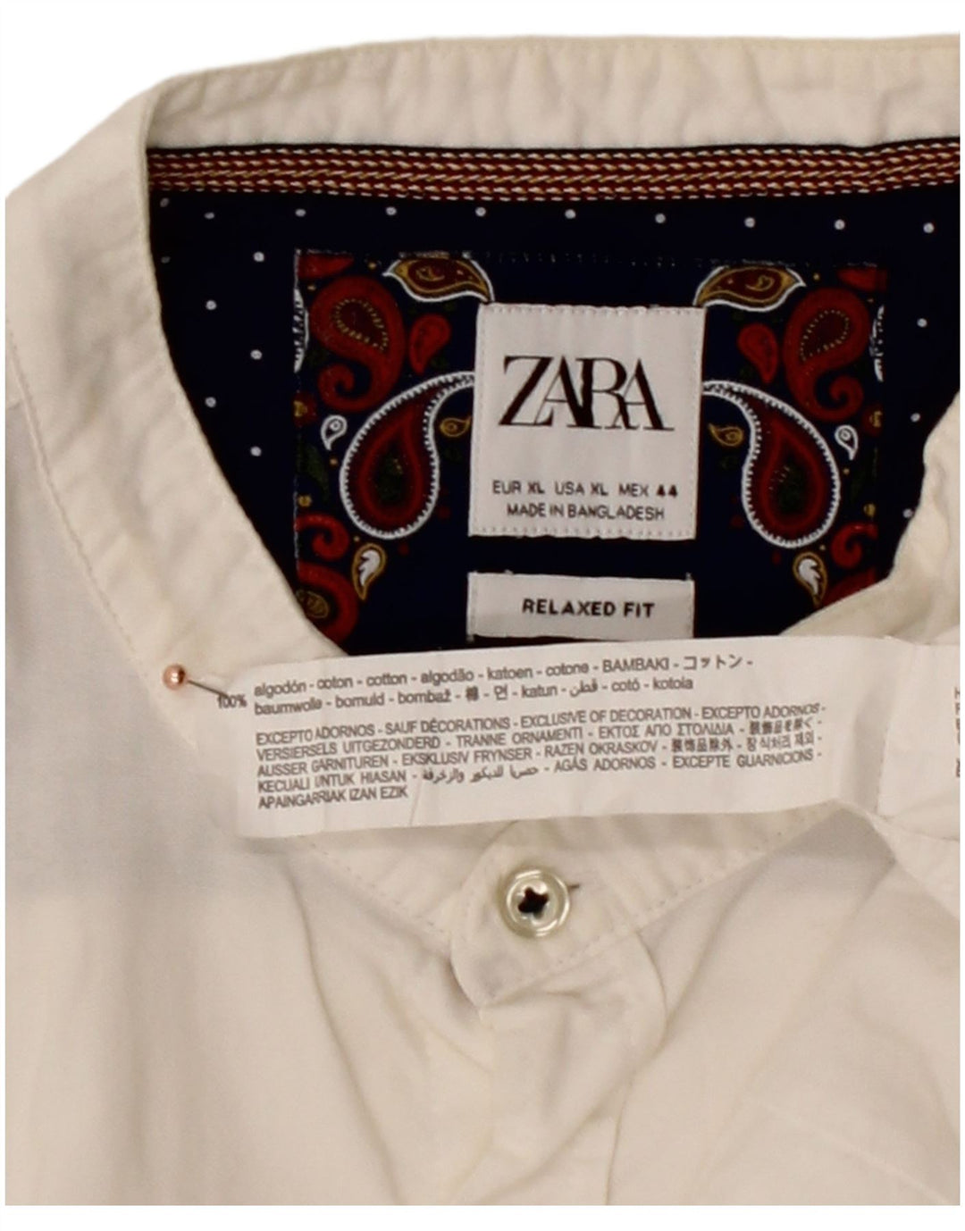 ZARA Mens Relaxed Fit Shirt Medium White Cotton