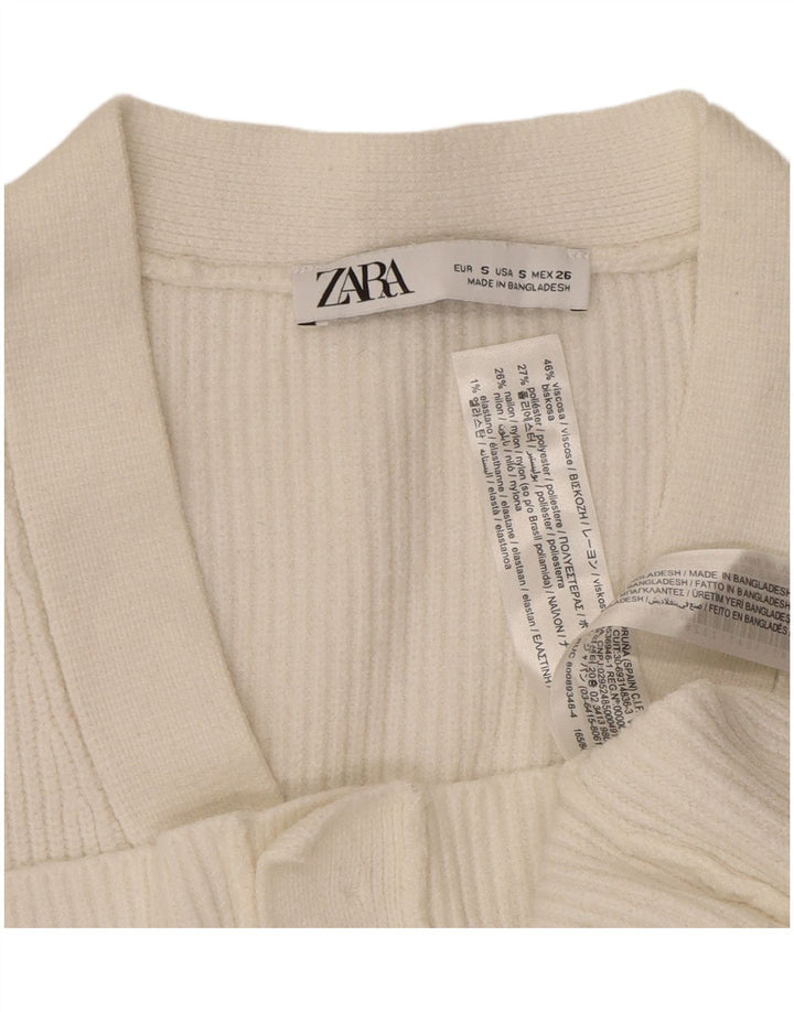 Zara Damen Crop Cardigan Pullover UK 10 Small Weiße Viskose