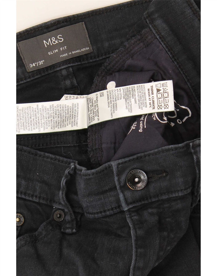 Marks & Spencer Herren Slim Jeans W34 L31 Schwarze Baumwolle
