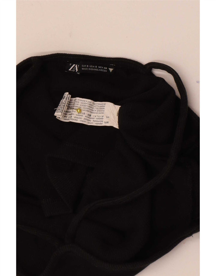 Zara Damen Crop Off Shoulder Top UK 8 Small Schwarze Baumwolle