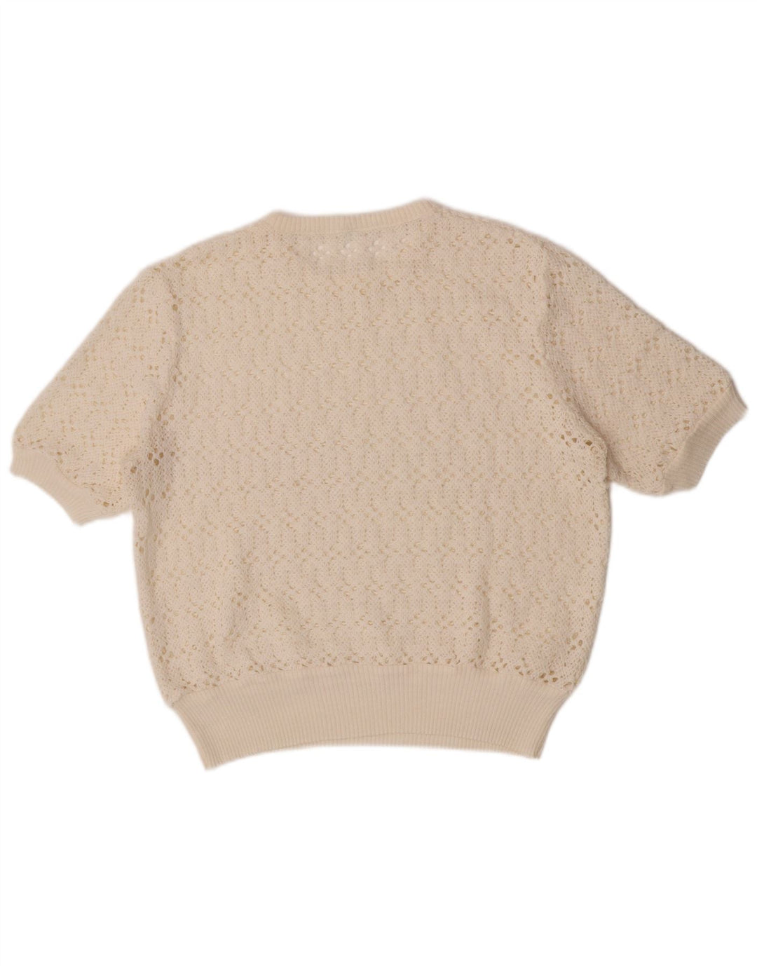 Vintage Damen Kurzärmeliger Pullover mit Rundhalsausschnitt UK 12 Medium Off White