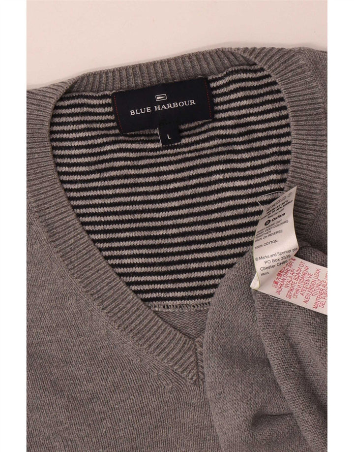 Marks & Spencer Herren Blue Harbor V-Ausschnitt Pullover Pullover Große graue Baumwolle