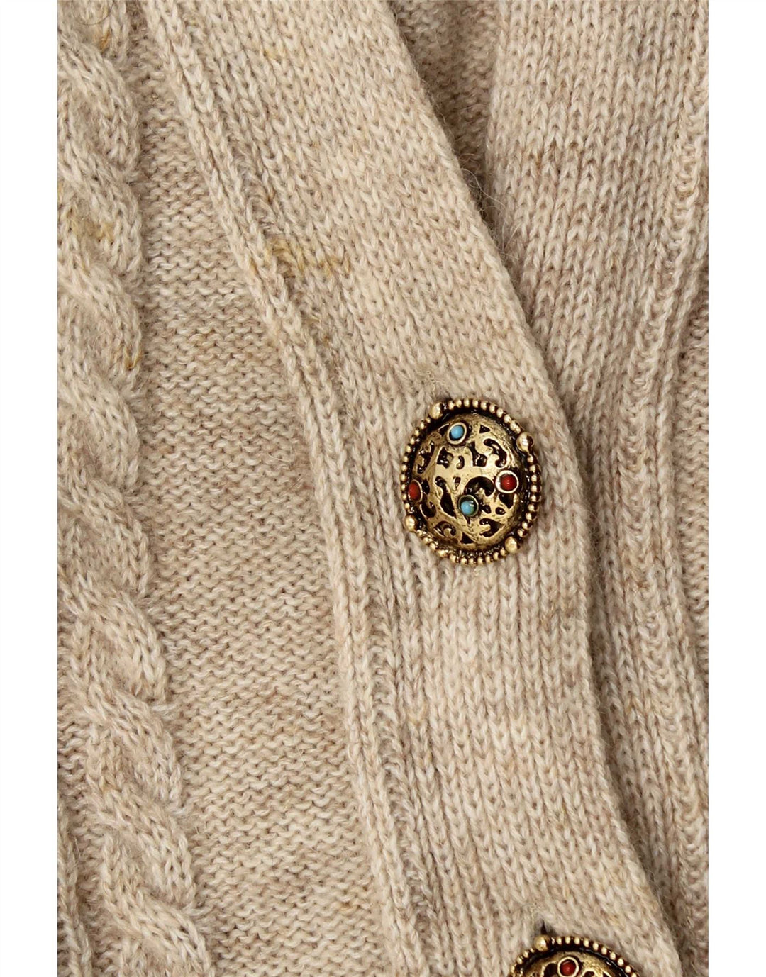 Vintage Damen Oversized Cardigan Pullover UK 14 Mittelbeige Wolle