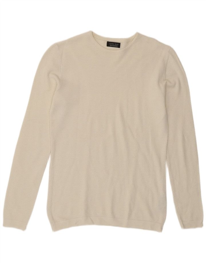 Zara Herren-Pullover mit Rundhalsausschnitt, Mittelweiß, Acryl