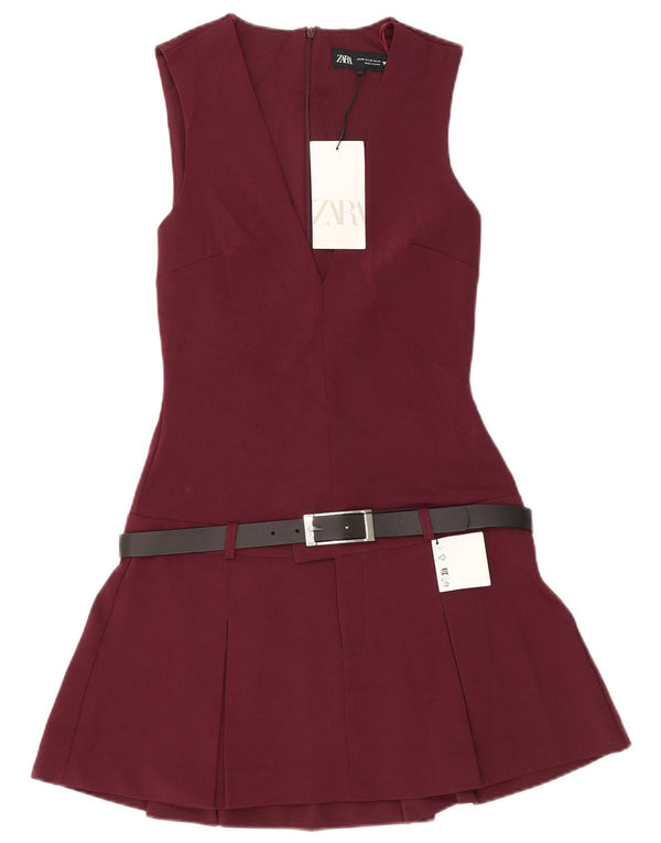 Zara Damen ärmelloses Kleid mit tiefer Taille, UK 4 XS, Burgunderrot, Polyester