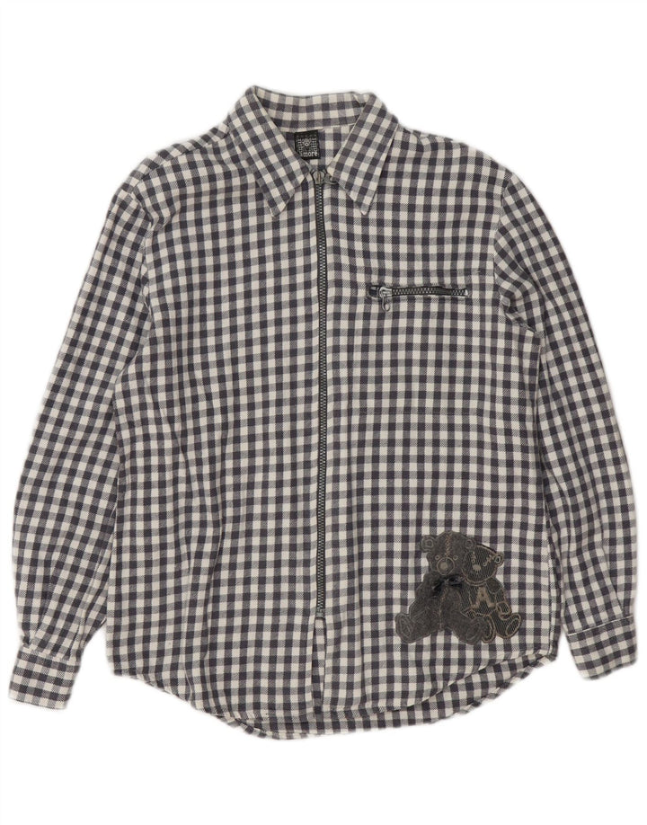 Vintage Damen Teddybär übergroßes Flanellhemd UK 10 Small Grey Gingham