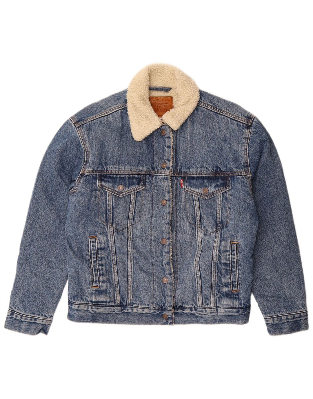 Levi's Damen-Oversize-Denim-Sherpa-Jacke, UK 10, Größe S, Blau, Baumwolle