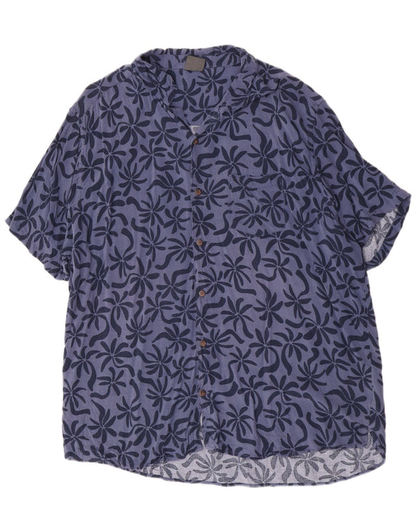 Vintage Herren Kurzarmhemd 5XL Blau geblümt Viskose