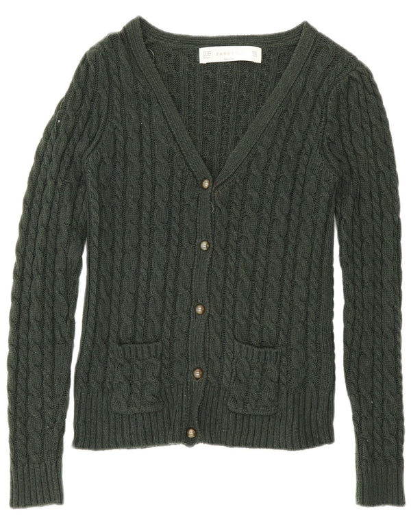 Zara Damen-Cardigan-Pullover UK 12 Mittelgrüne Baumwolle