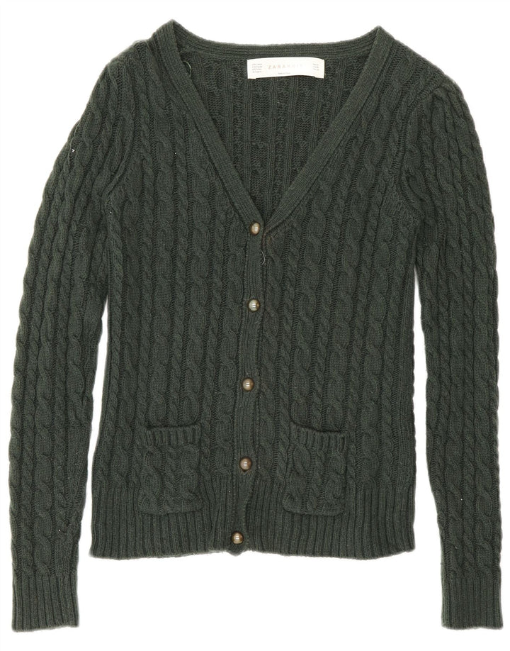 Zara Damen-Cardigan-Pullover UK 12 Mittelgrüne Baumwolle