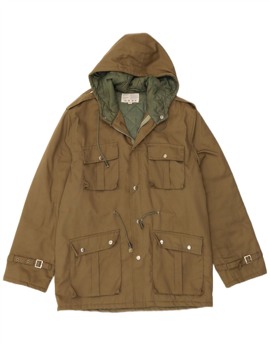 VINTAGE Herren-Militärjacke mit Kapuze, IT 50, große Khaki-Baumwolle