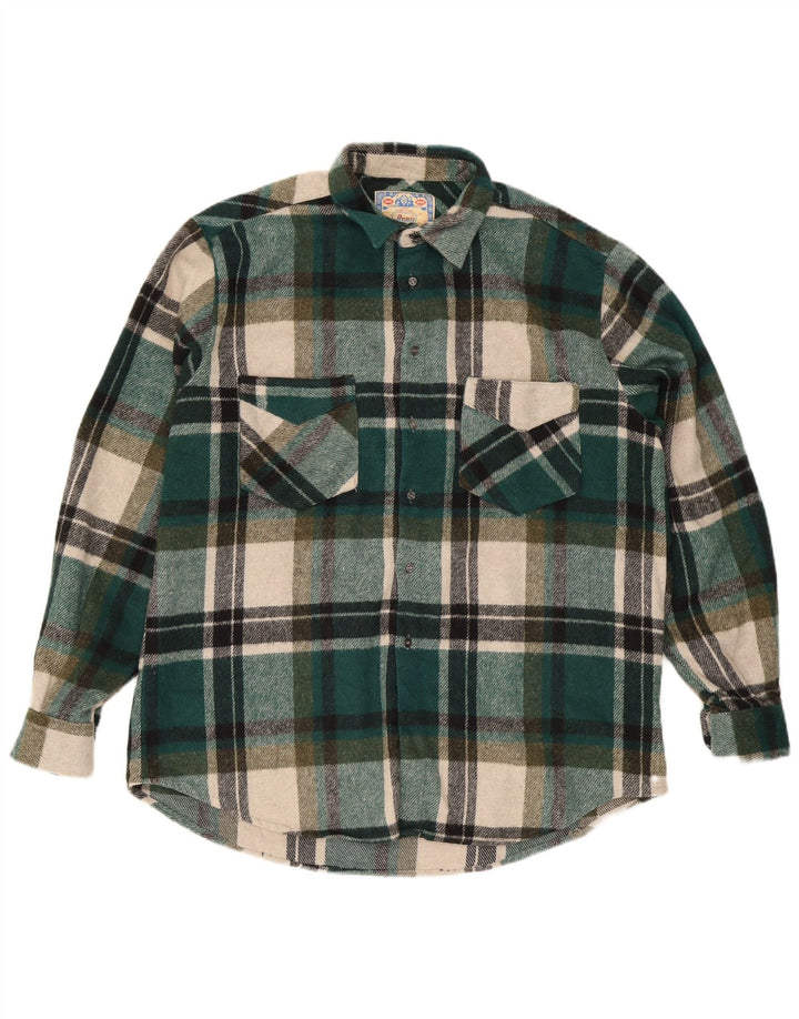 Vintage Herren Overshirt Shirt XL grün karierte Wolle
