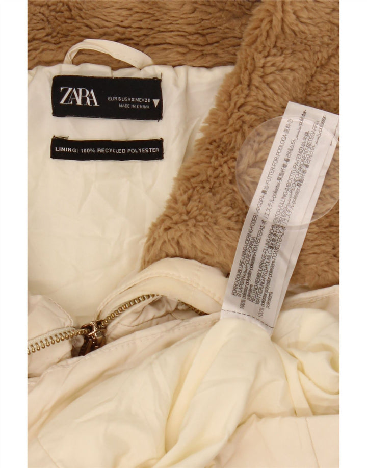 Zara Damen Übergroße wattierte Jacke UK 10 Small Weiß Polyester