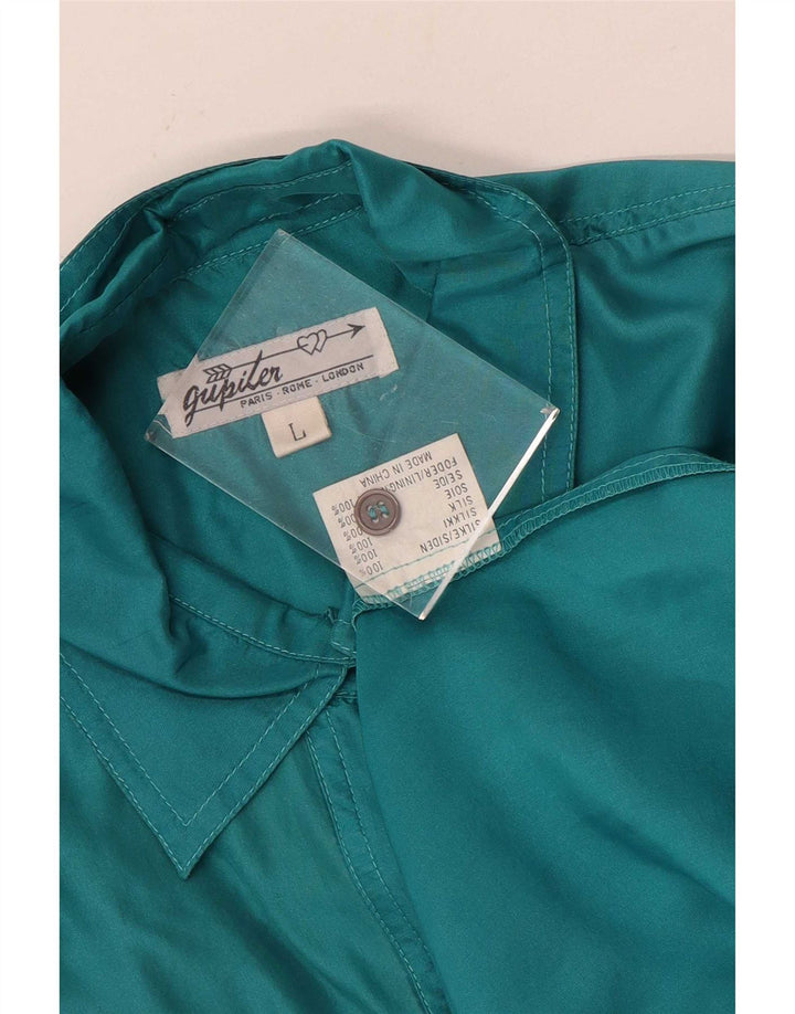 Vintage Damen übergroße Hemdbluse UK 16 große grüne Seide