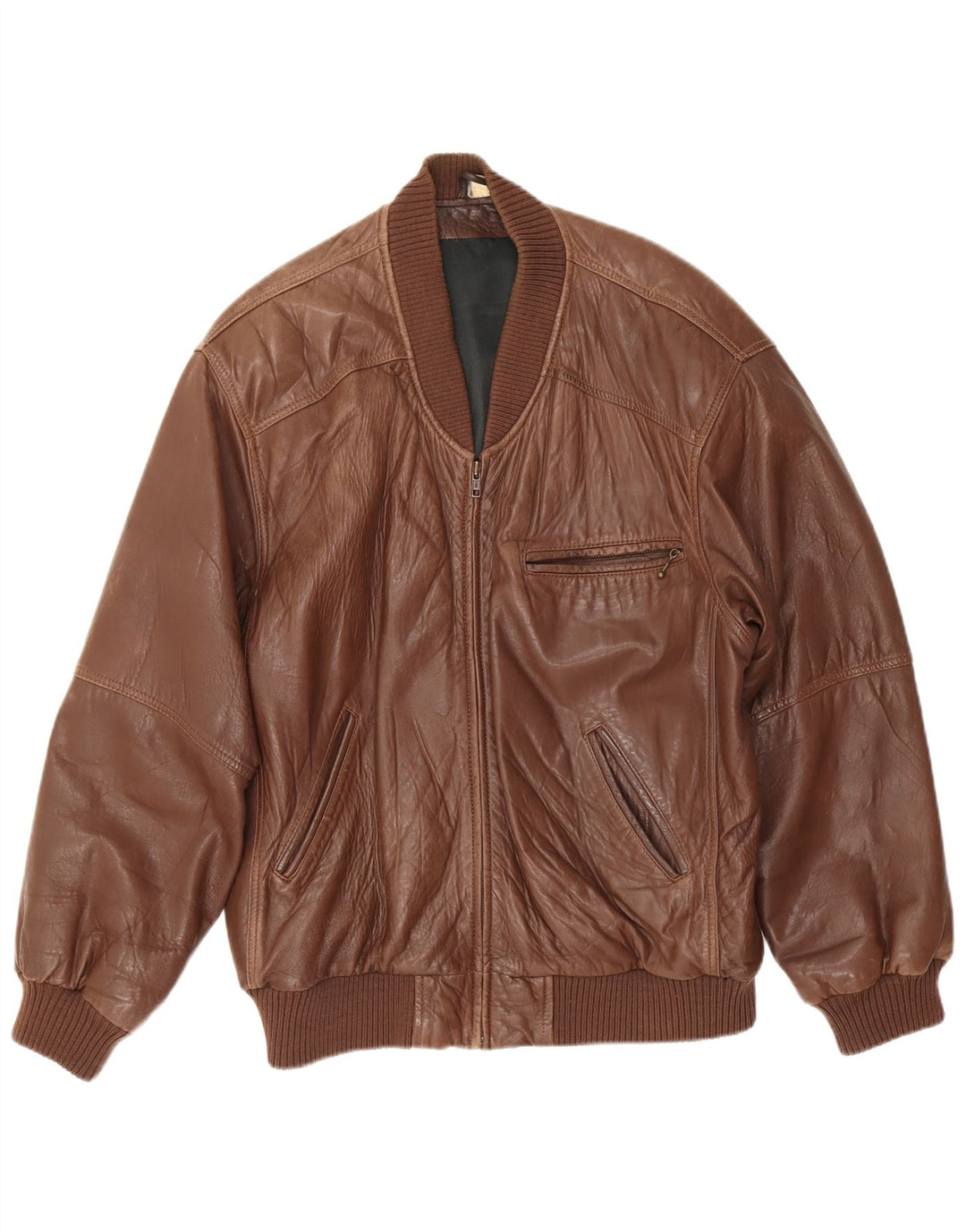 Vintage Herren-Lederjacke mit lockerer Passform, EU 48, mittelbraunes Leder