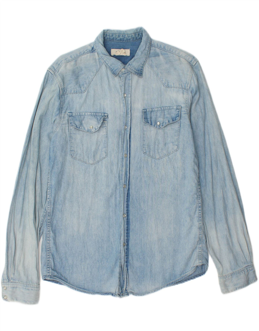 VINTAGE Mens Denim Shirt Medium Blue Cotton Vintage Vintage and Second-Hand Vintage from Messina Hembry 