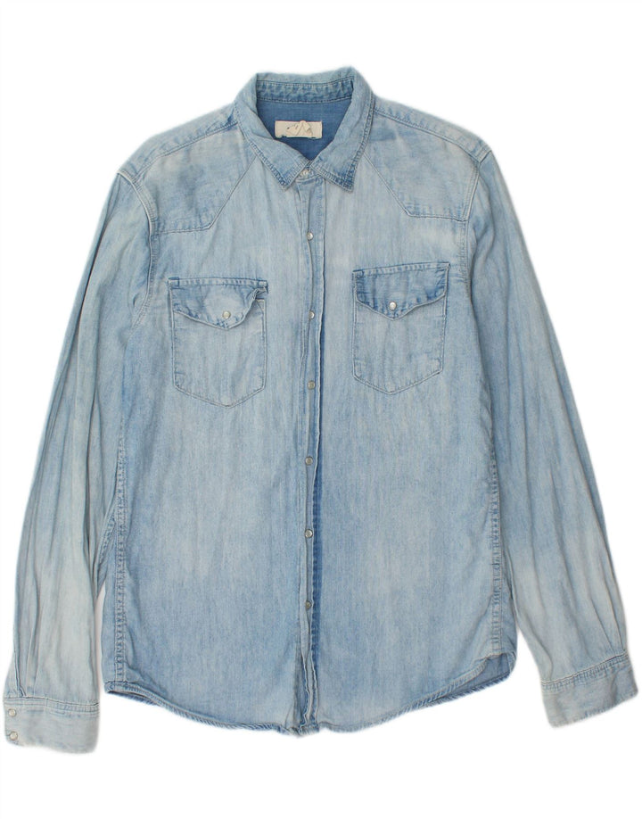 VINTAGE Mens Denim Shirt Medium Blue Cotton Vintage Vintage and Second-Hand Vintage from Messina Hembry 