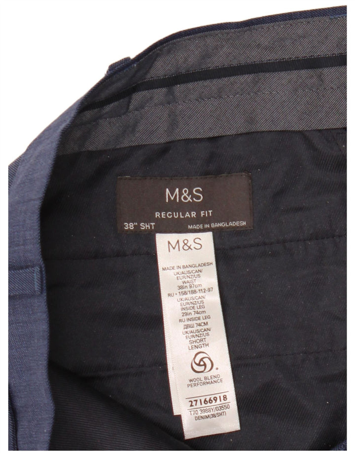 Marks & Spencer Herren-Anzughose in normaler Passform, W38, L29, blaue Wolle