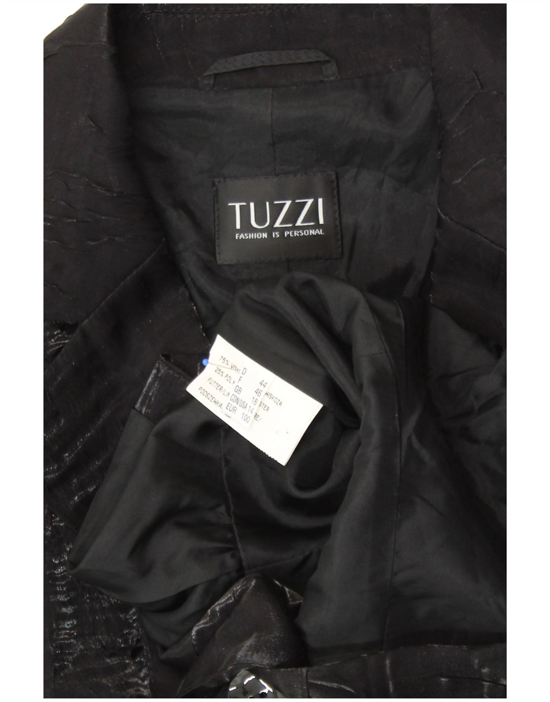 TUZZI Damen-Blazerjacke mit 3/4-Ärmeln und 2 Knöpfen, UK 18, XL, schwarze Viskose