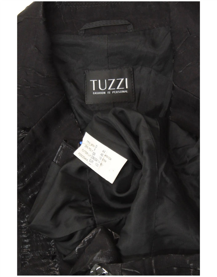 TUZZI Damen-Blazerjacke mit 3/4-Ärmeln und 2 Knöpfen, UK 18, XL, schwarze Viskose