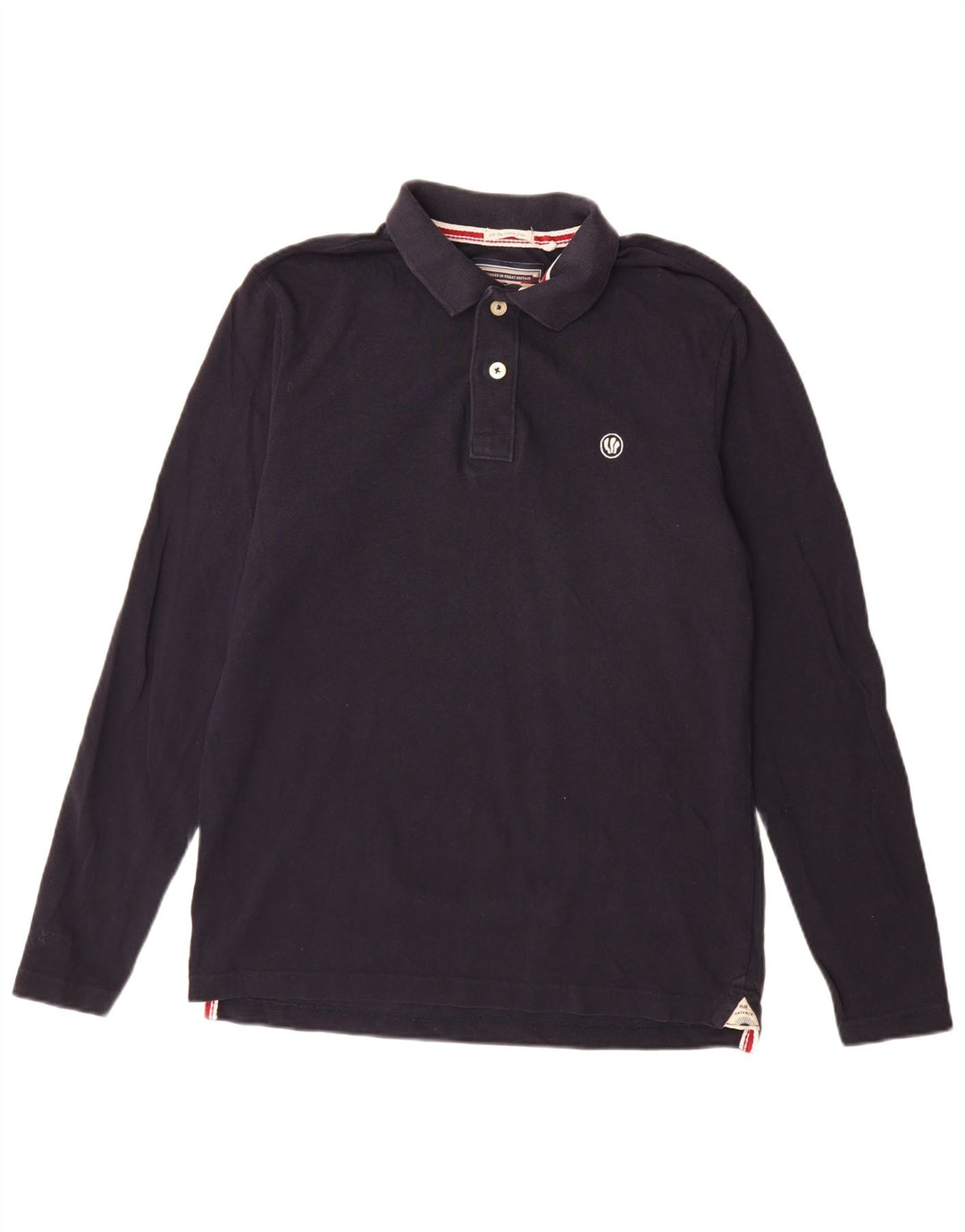 Fat Face Herren-Langarm-Poloshirt aus mittelblauer Baumwolle