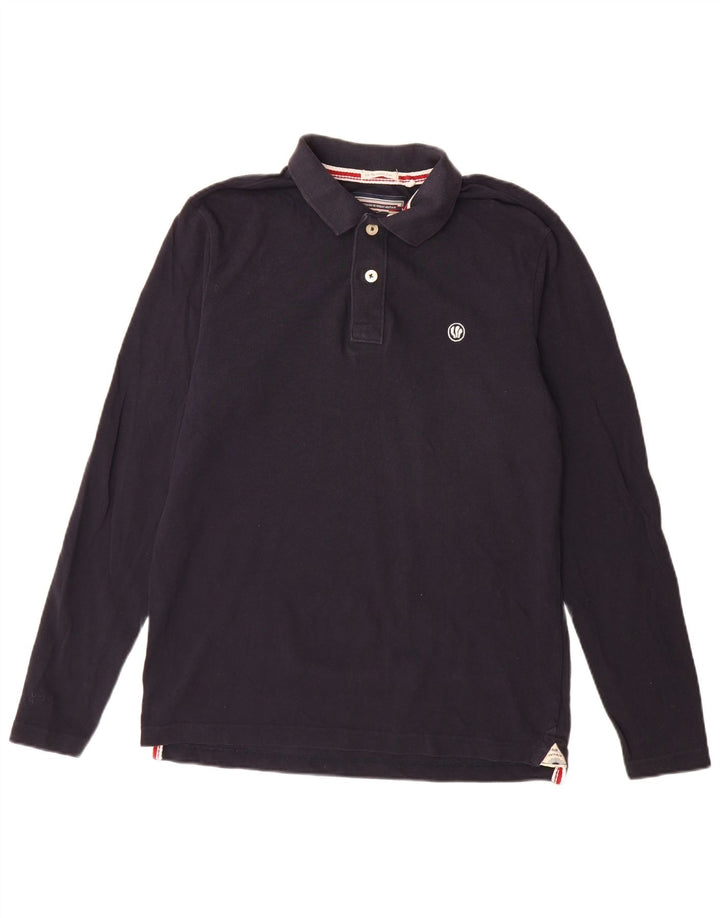 Fat Face Herren-Langarm-Poloshirt aus mittelblauer Baumwolle