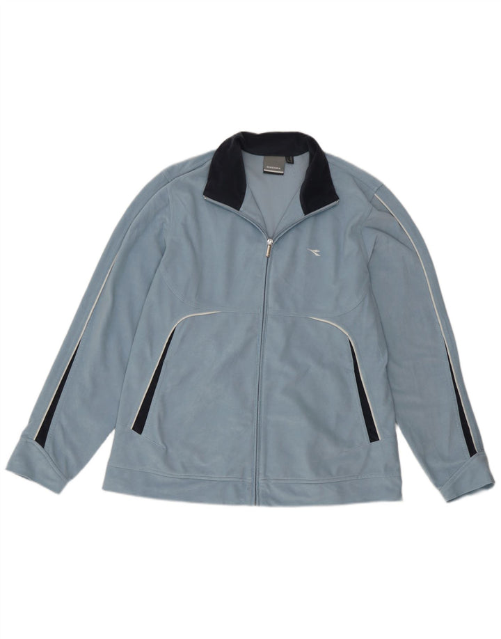 Diadora Damen-Trainingsanzug-Top-Jacke, UK 14, groß, blaues Colourblock-Polyester