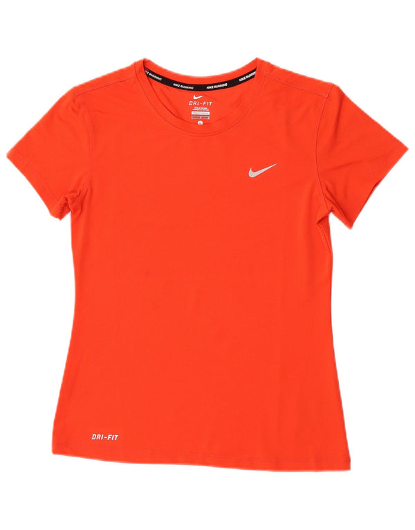 Nike Damen Dri Fit Graphic T-Shirt Top UK 14 Large Orange Polyester