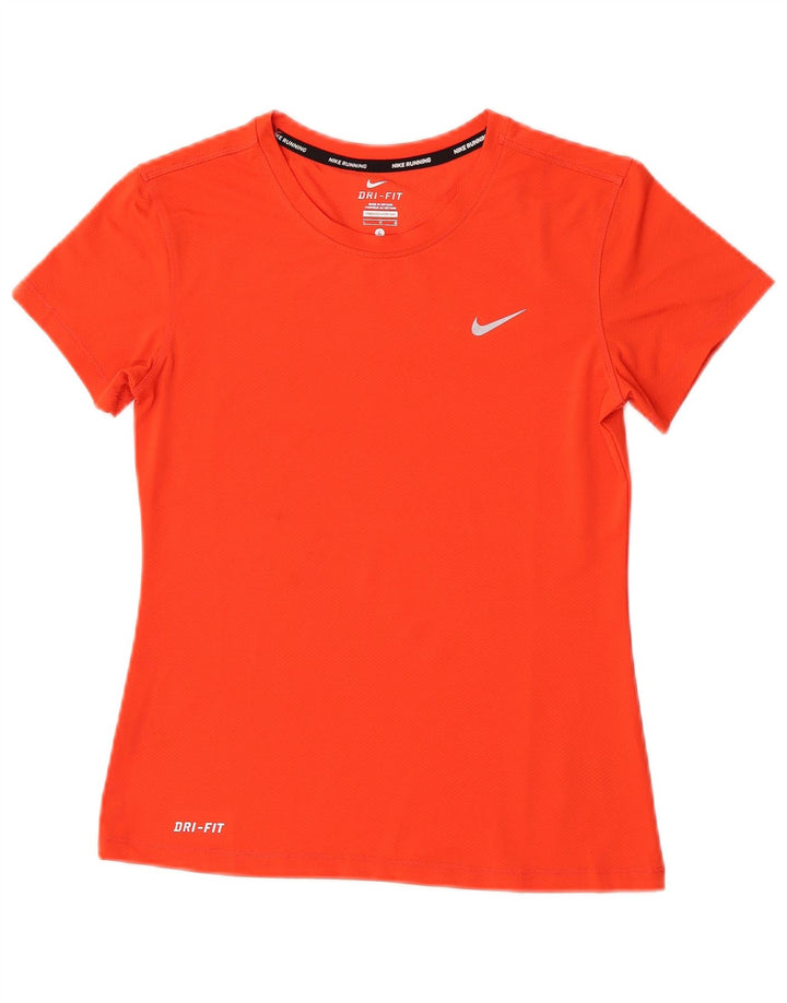 Nike Damen Dri Fit Graphic T-Shirt Top UK 14 Large Orange Polyester