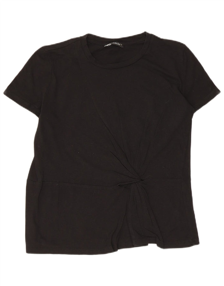 Zara Womens Blouse Top UK 10 Small Black Cotton