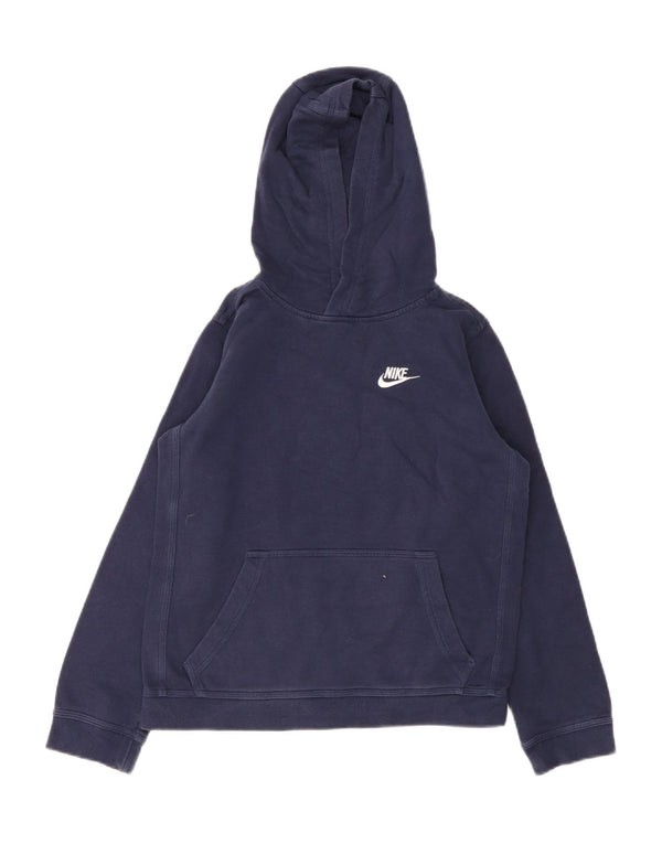 Nike Boys Hoodie Jumper 12-13 Years Large Navy Blue Cotton