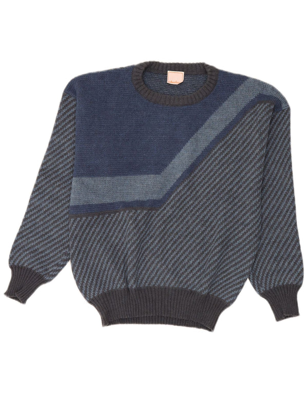 Vintage Damen Pullover mit U-Boot-Ausschnitt, UK 14, Mittelblau gestreift, Acryl