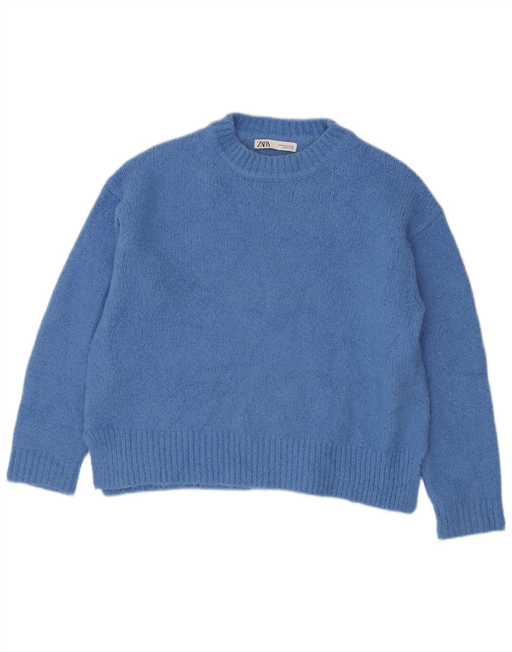Zara Damen Übergroßer Pullover mit Rundhalsausschnitt, UK 14, mittelblaues Acryl